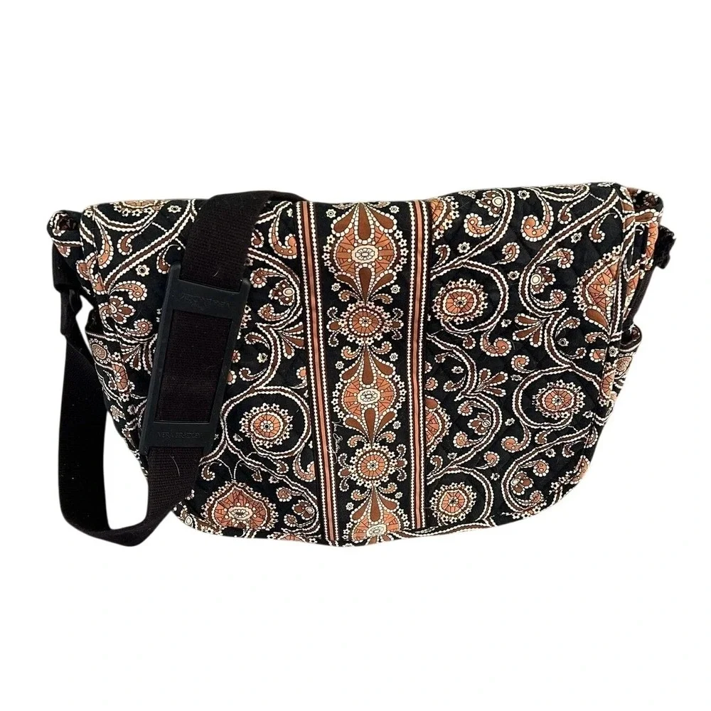 Vera Bradley Messenger Bag Retired Caffe Latte Black Tan Paisley Crossbody